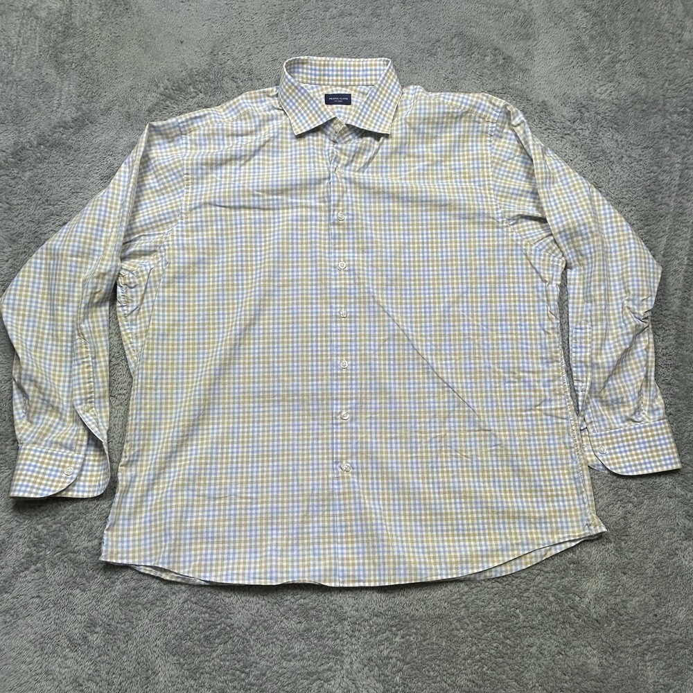 Proper Cloth Shirt‎ Men's 3XL Blue Yellow Gingham Check Casual 100% Cotton EUC